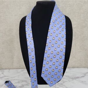 Bijoux Terner Handmade Silk Necktie Men's Tie Blue Horse Horseshoe Equestrian